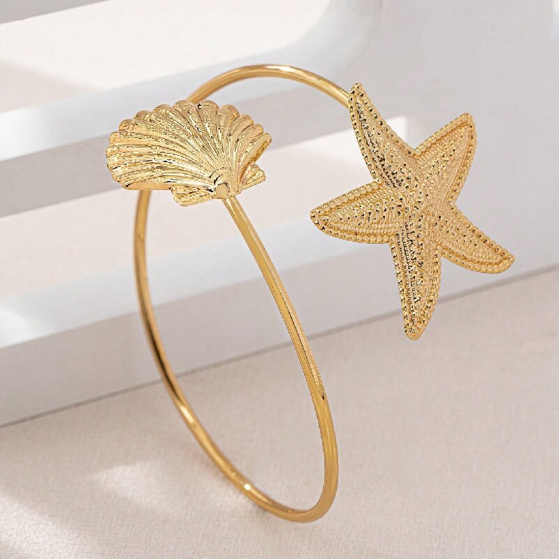 Women Open Bangle with Maritime Star and Shell Design All Fashion