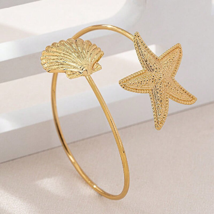 Women Open Bangle with Maritime Star and Shell Design All Fashion