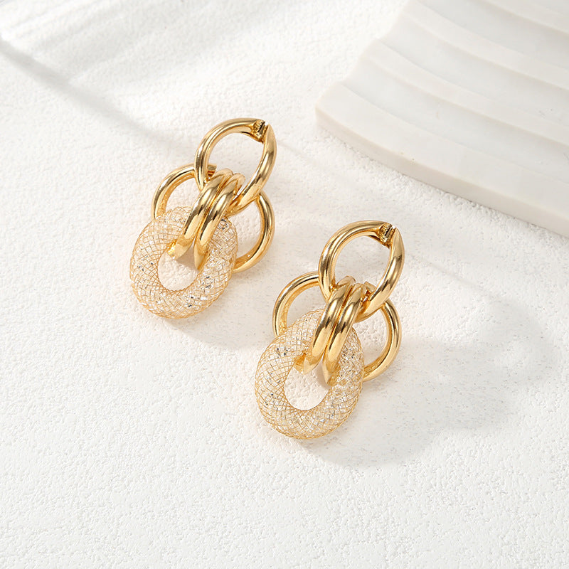 Ladies Hanging Earrings with Innovative, Gold-colored Design All Fashion