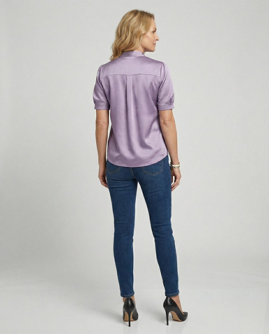 Satin Blouse Top Women with Tie Collar