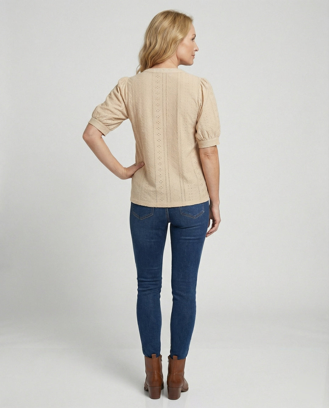 Ladies Lace Embroidery Blouse Top with Puff Sleeves