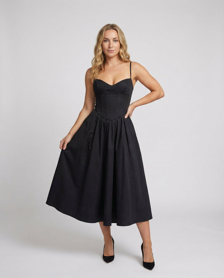 Women Elegant Long Dress with Tailored Silhouette and Flared Skirt