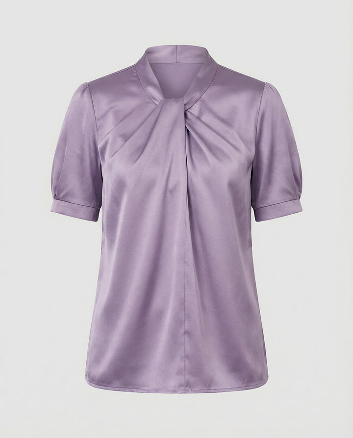 Satin Blouse Top Women with Tie Collar