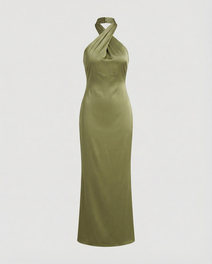 Women's Elegant Evening Dress with Asymmetrical Halter Neck and Figure-Flattering Cut