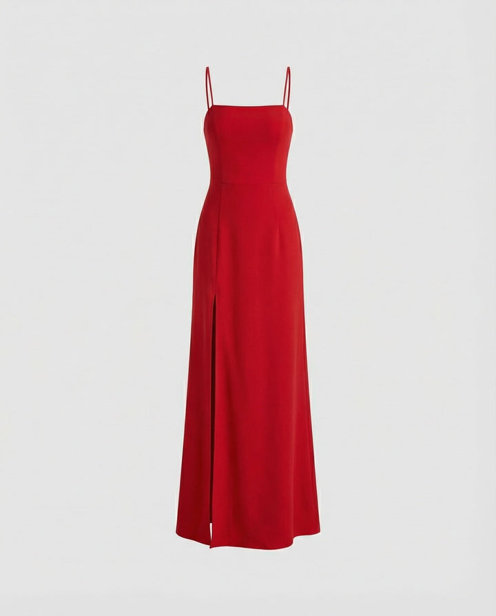 Women Elegant Evening Dress with Flowing Skirt and Deep Slit