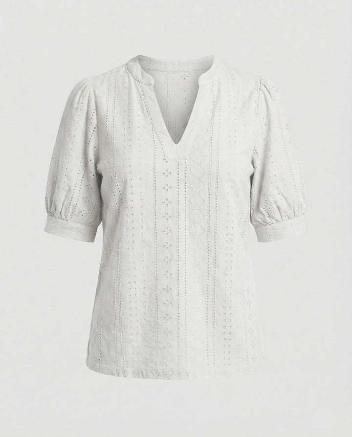 Ladies Lace Embroidery Blouse Top with Puff Sleeves