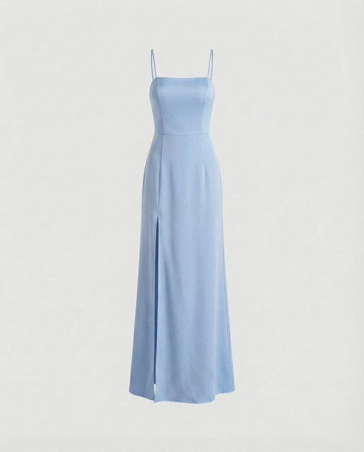 Women Elegant Evening Dress with Flowing Skirt and Deep Slit