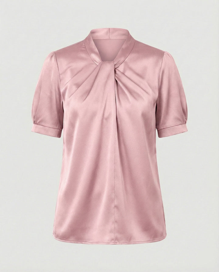 Satin Blouse Top Women with Tie Collar