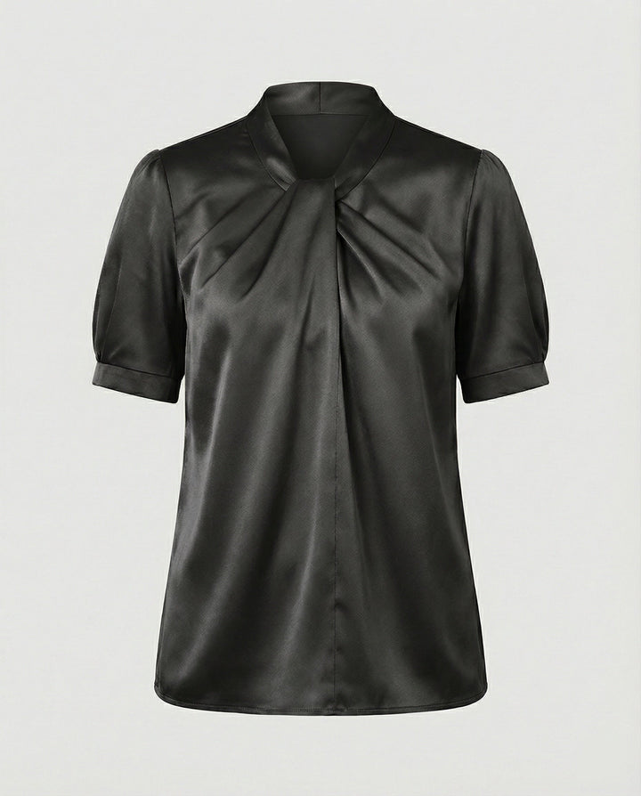 Satin Blouse Top Women with Tie Collar