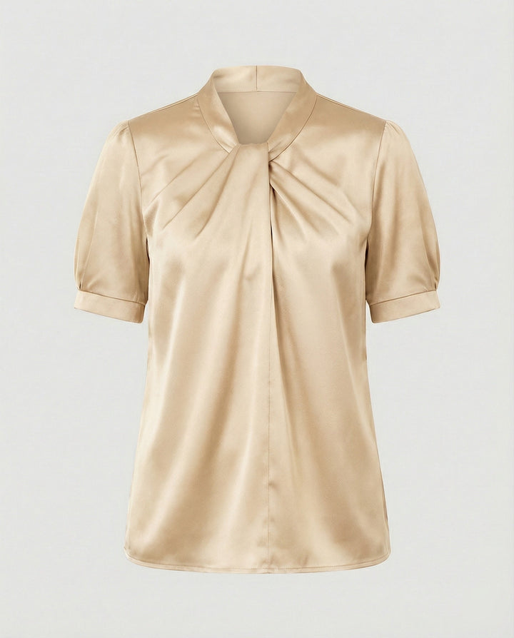 Satin Blouse Top Women with Tie Collar