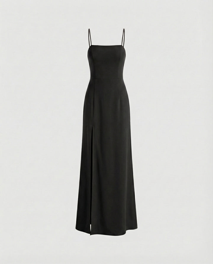 Women Elegant Evening Dress with Flowing Skirt and Deep Slit