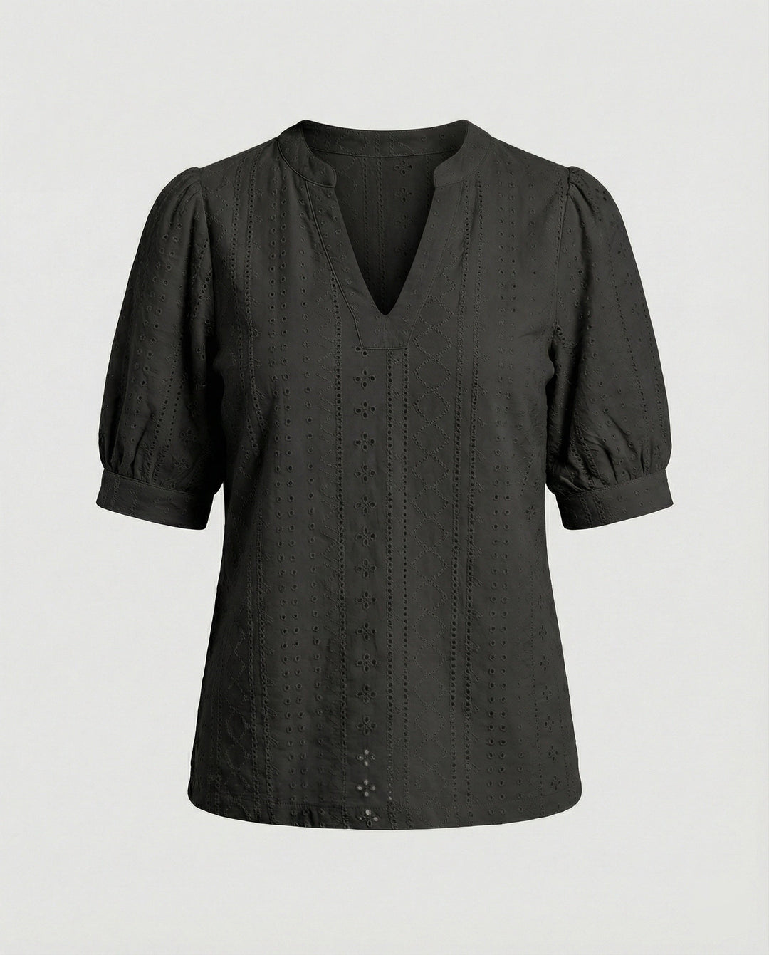 Ladies Lace Embroidery Blouse Top with Puff Sleeves
