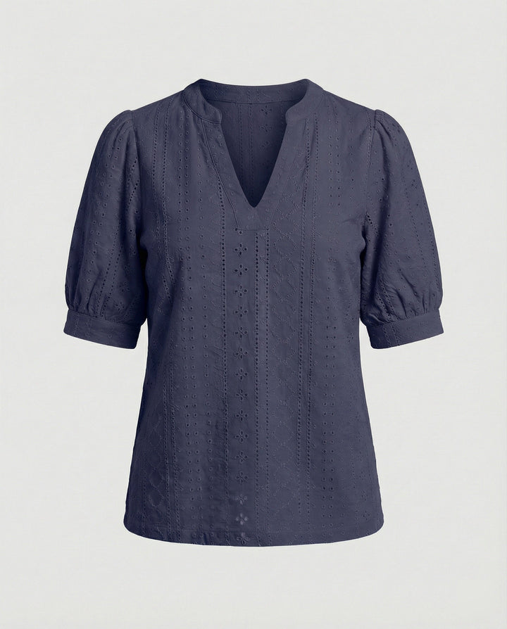 Ladies Lace Embroidery Blouse Top with Puff Sleeves