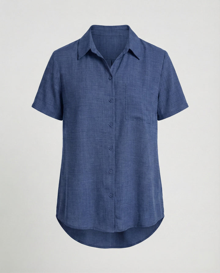 Short Sleeve Blouse Top Women with Chest Pocket