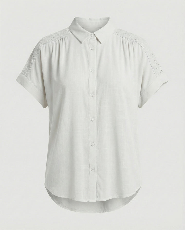 Short Sleeve Blouse Top Women with Crochet Accents