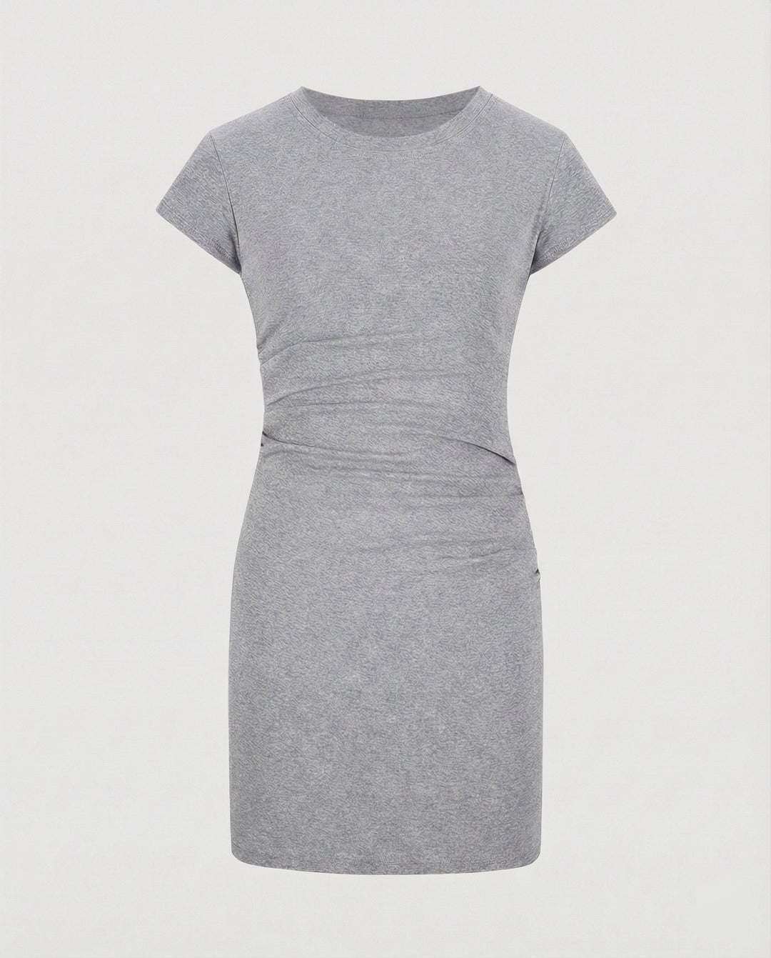 Figure-hugging mini dress with round neck and gathers for summer