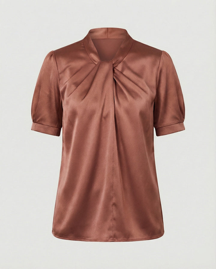 Satin Blouse Top Women with Tie Collar