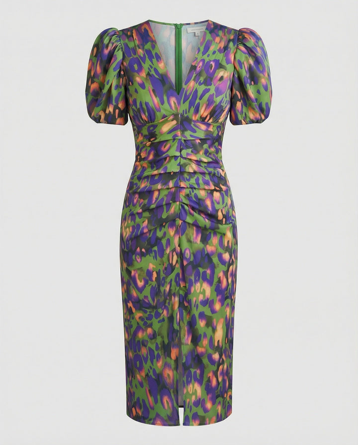 Women's evening dress with voluminous puff sleeves