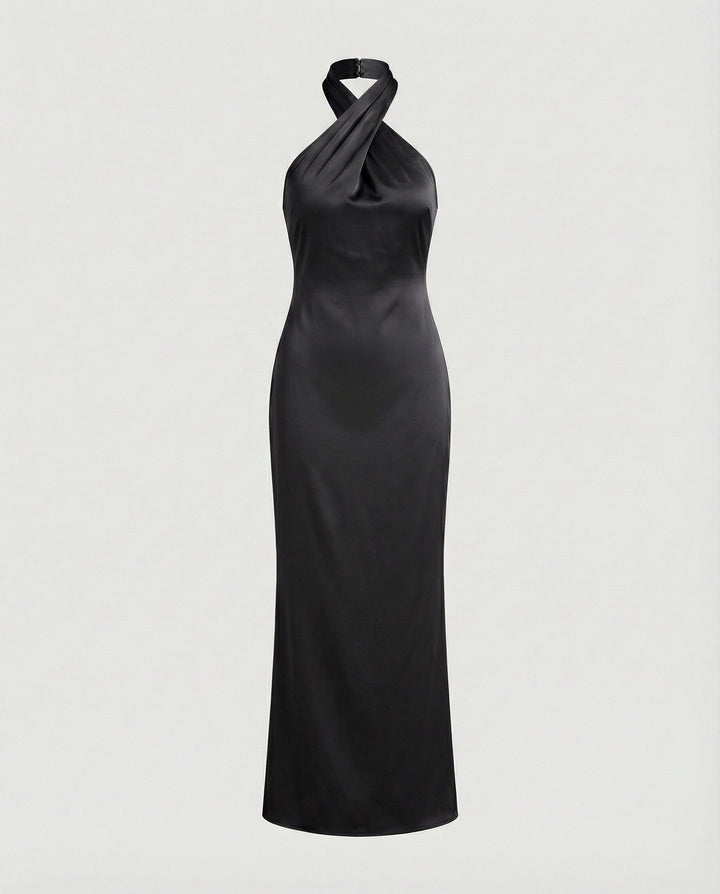 Women's Elegant Evening Dress with Asymmetrical Halter Neck and Figure-Flattering Cut