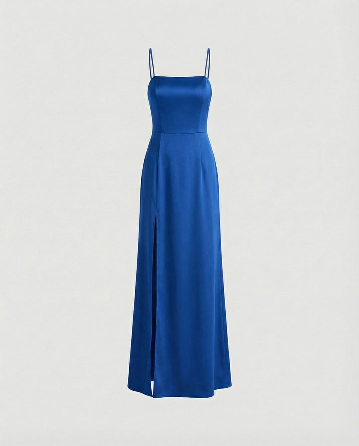 Women Elegant Evening Dress with Flowing Skirt and Deep Slit