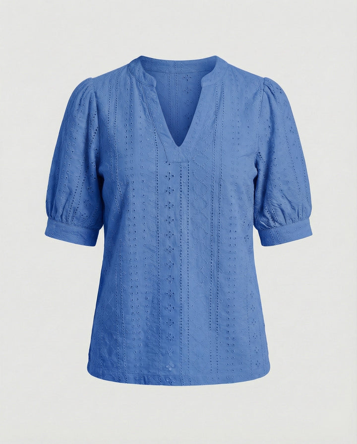 Ladies Lace Embroidery Blouse Top with Puff Sleeves