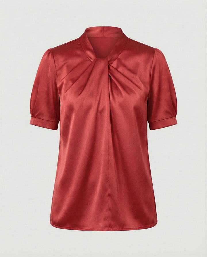 Satin Blouse Top Women with Tie Collar