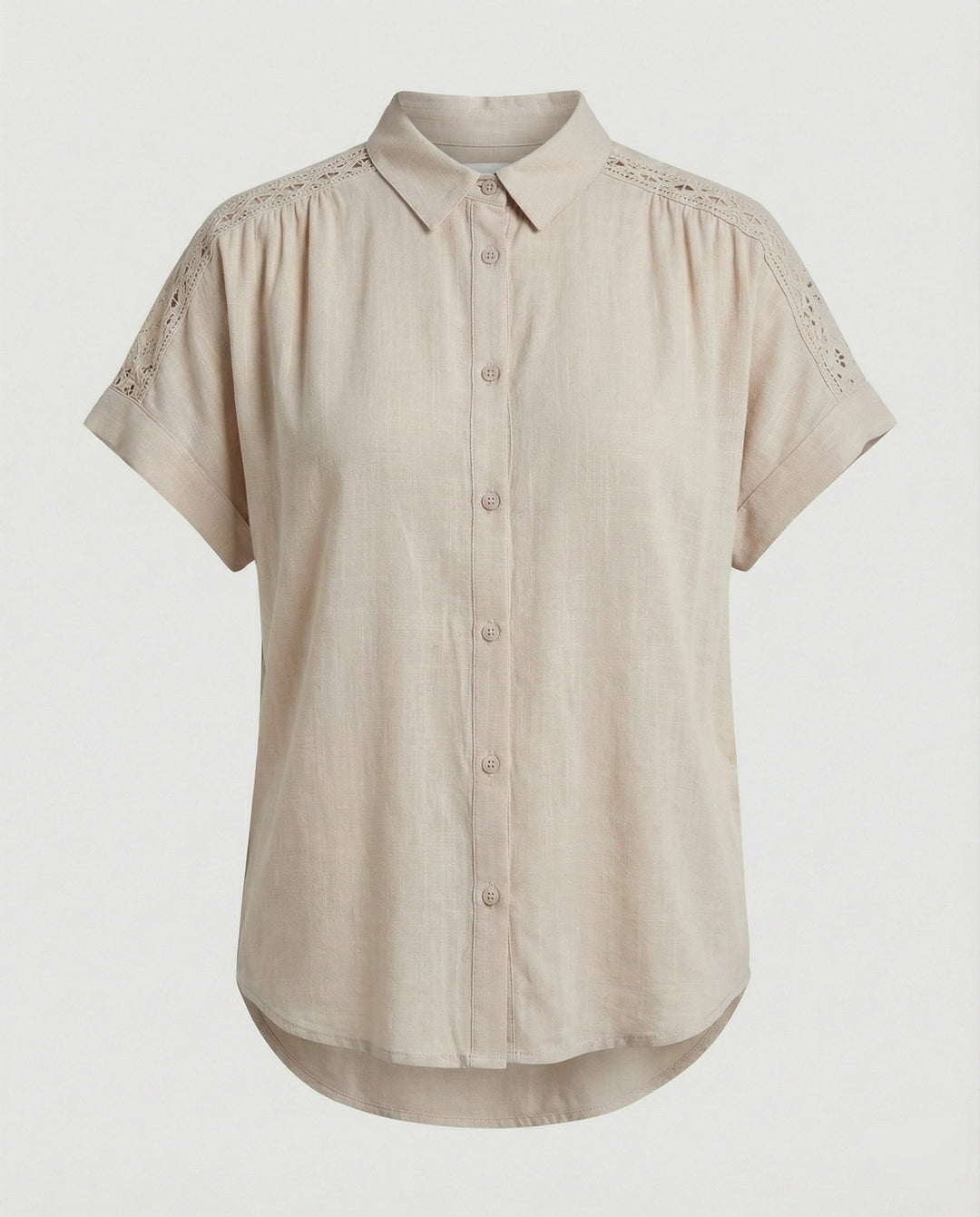 Short Sleeve Blouse Top Women with Crochet Accents