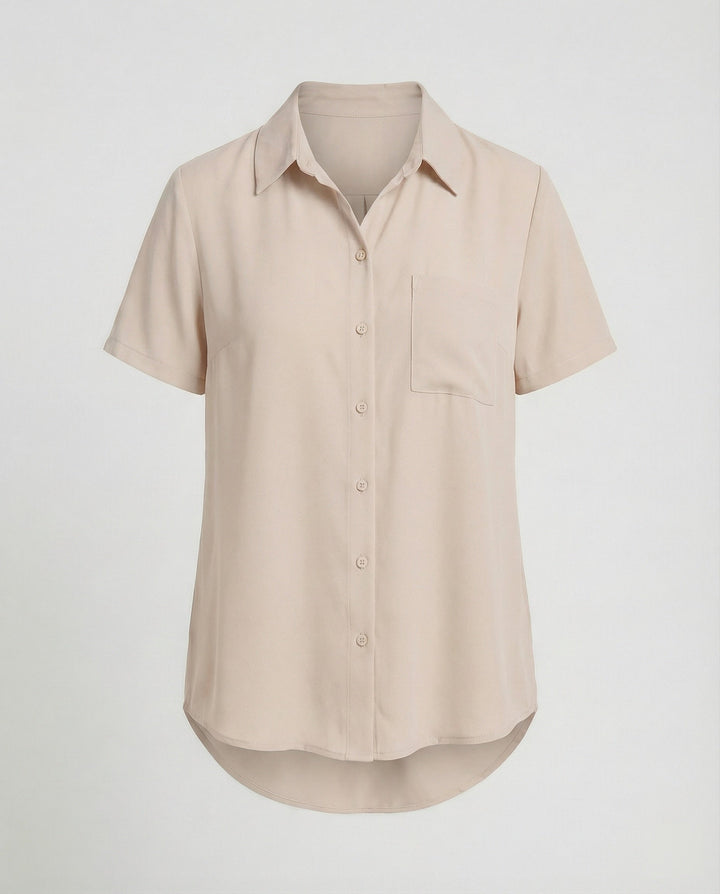 Short Sleeve Blouse Top Women with Chest Pocket