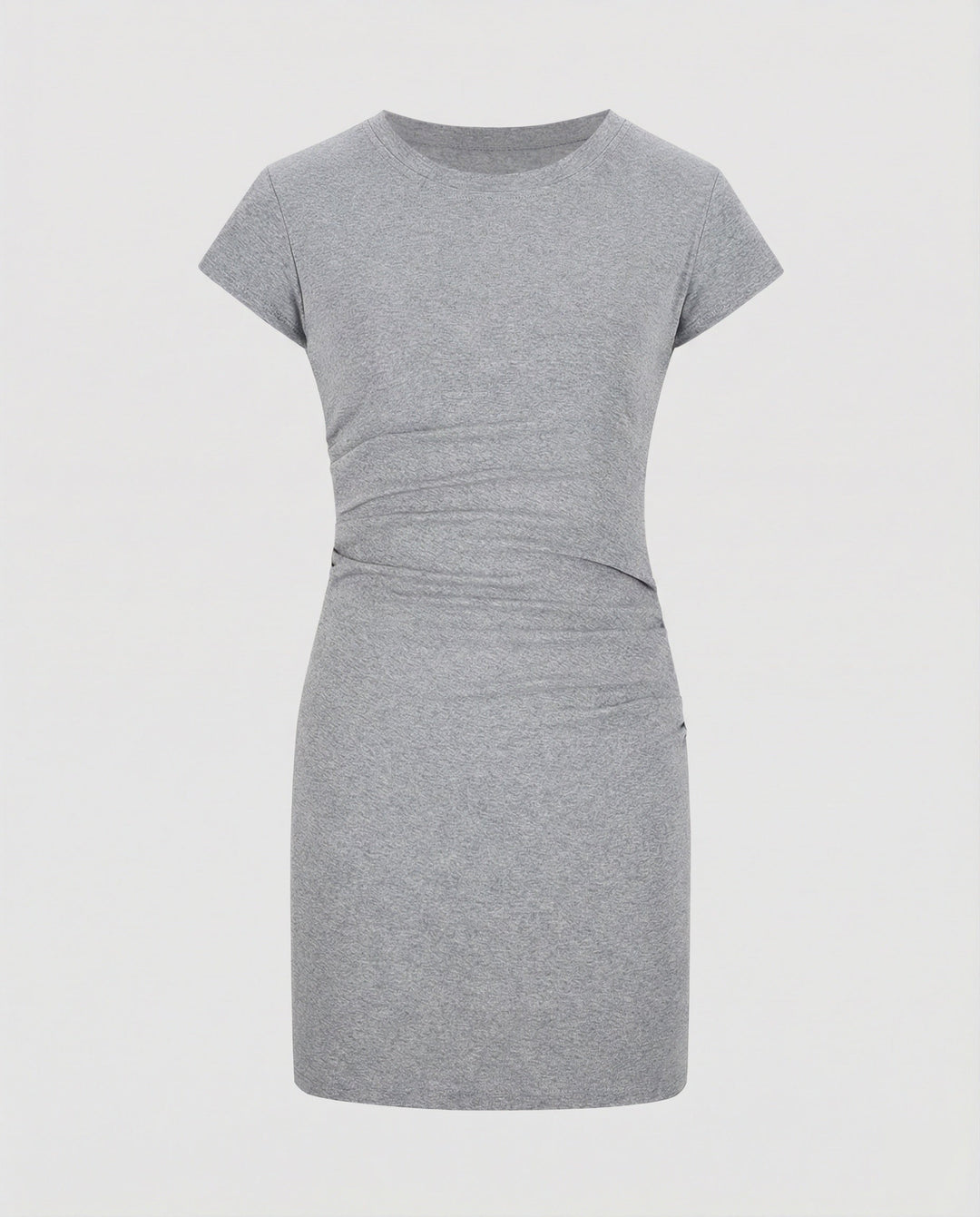 Figure-hugging mini dress with round neck and gathers for summer