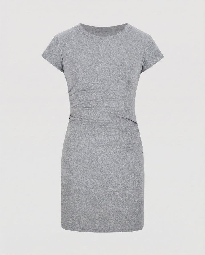 Figure-hugging mini dress with round neck and gathers for summer