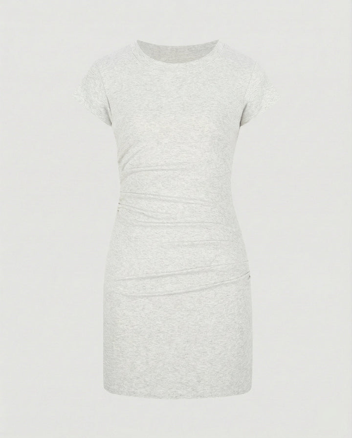 Figure-hugging mini dress with round neck and gathers for summer