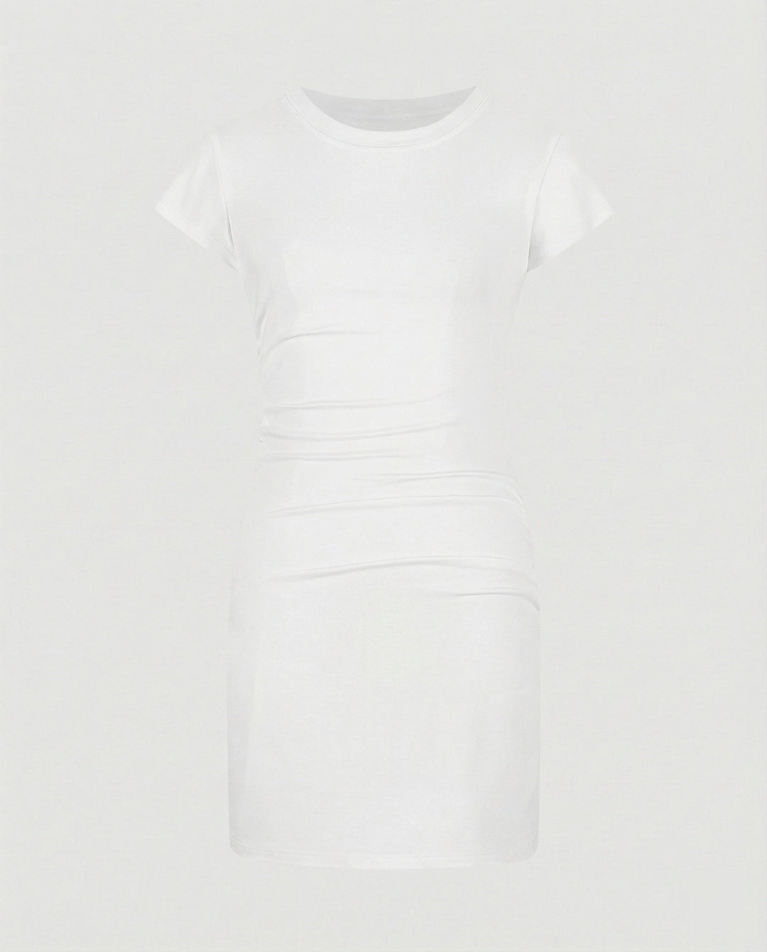 Figure-hugging mini dress with round neck and gathers for summer